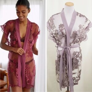 BHLDN NEW Rya Collection Charming lace coverup robe dusty purple, sequins
